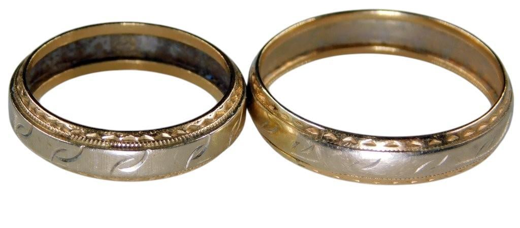 14K Gold Wedding Bands w/ Engraved Design - 4