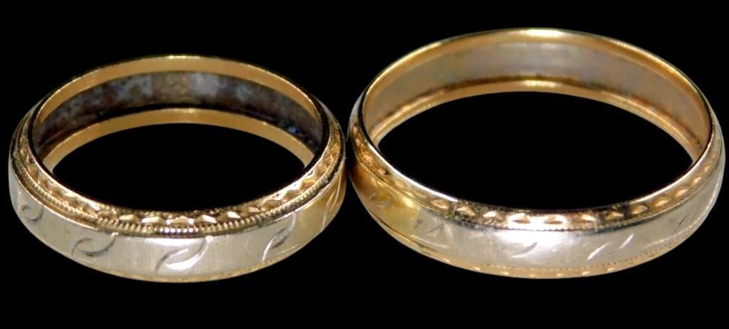 14K Gold Wedding Bands w/ Engraved Design - 5