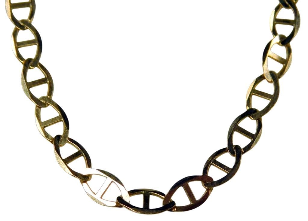 14K Gold Jordan Designer Necklace w/ Ladder Style Links: 14K yellow gold necklace by Jordan, featuring unique ladder-style links throughout Includes a secure lobster clasp mechanism, ensuring a sturdy fit. Marked Jordan and 585 to denote authenticity and