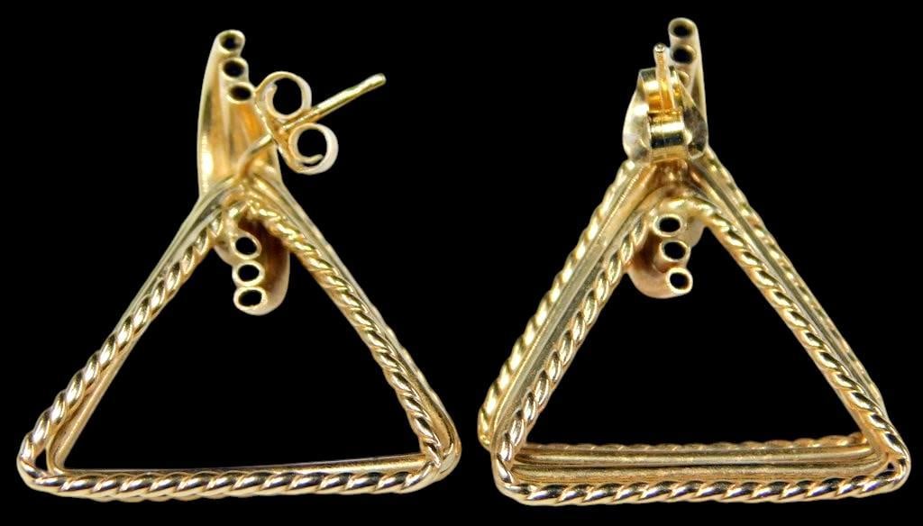 14K Gold Triangle Dangle Earrings w/ Twisted Rope Design - 3