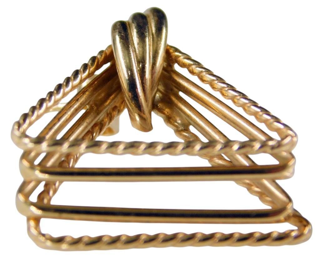 14K Gold Triangle Dangle Earrings w/ Twisted Rope Design - 5