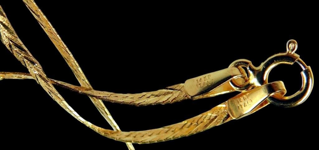 14K Gold Necklace w/ Textured Chevron Pattern - 6