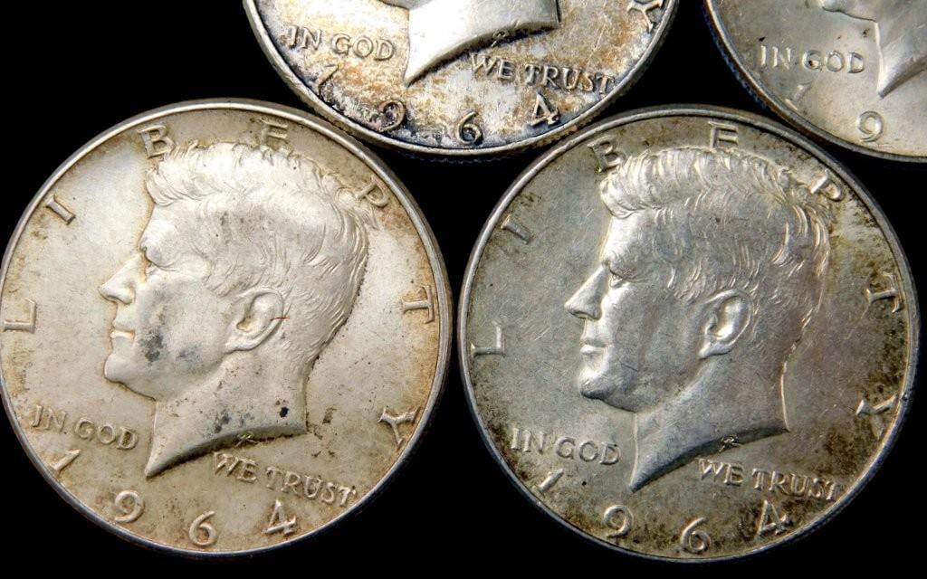 Five 1964 Kennedy Half Dollar Coins - 2
