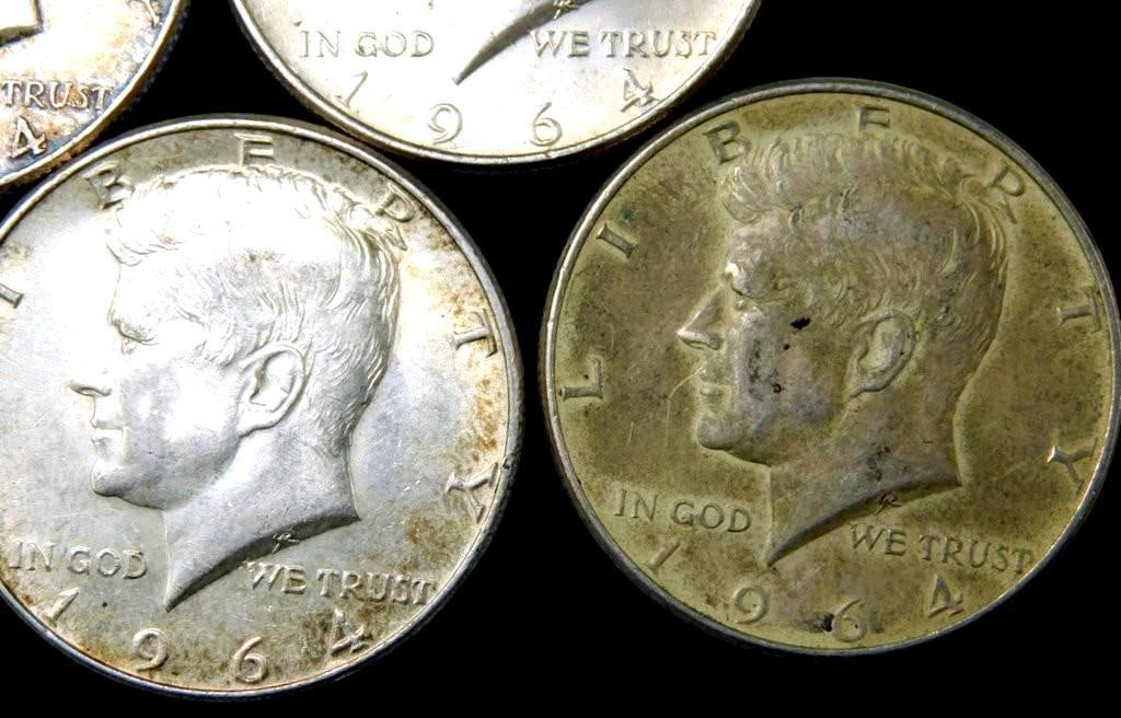 Five 1964 Kennedy Half Dollar Coins - 3