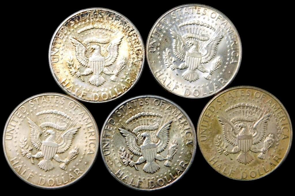 Five 1964 Kennedy Half Dollar Coins - 4