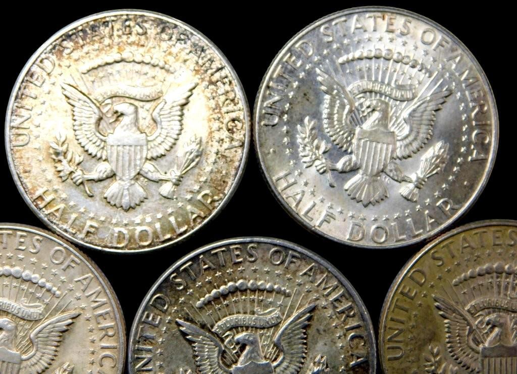 Five 1964 Kennedy Half Dollar Coins - 5