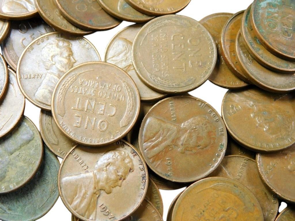 Pile of U.S. Wheat Pennies - Assorted Dates and Mint Marks - 14
