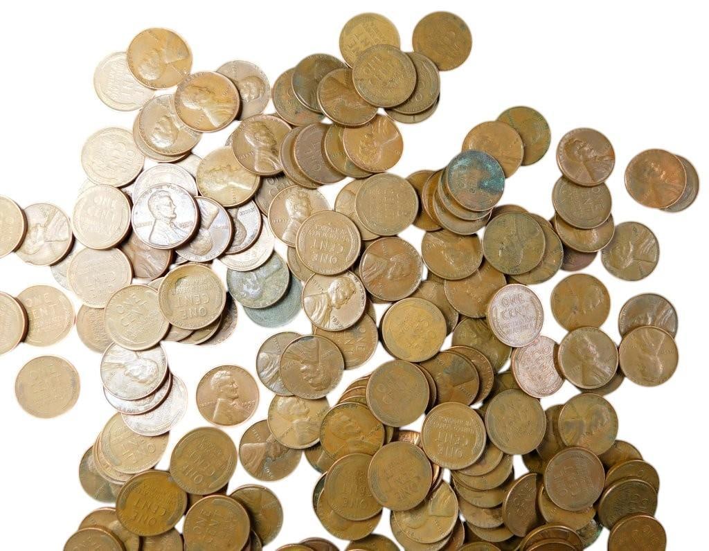 Pile of U.S. Wheat Pennies - Assorted Dates and Mint Marks - 8