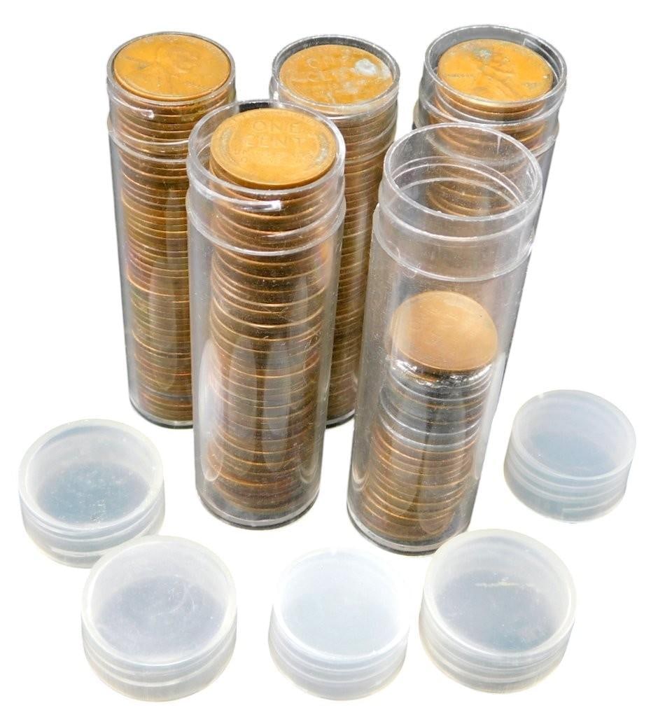 U.S. Wheat Pennies in Five Clear Tubes - 5
