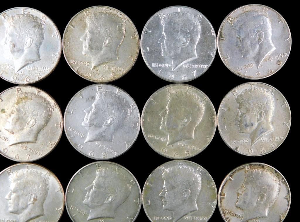 20 Kennedy Silver Half Dollar Coins, Dated 1966-1969 - 3