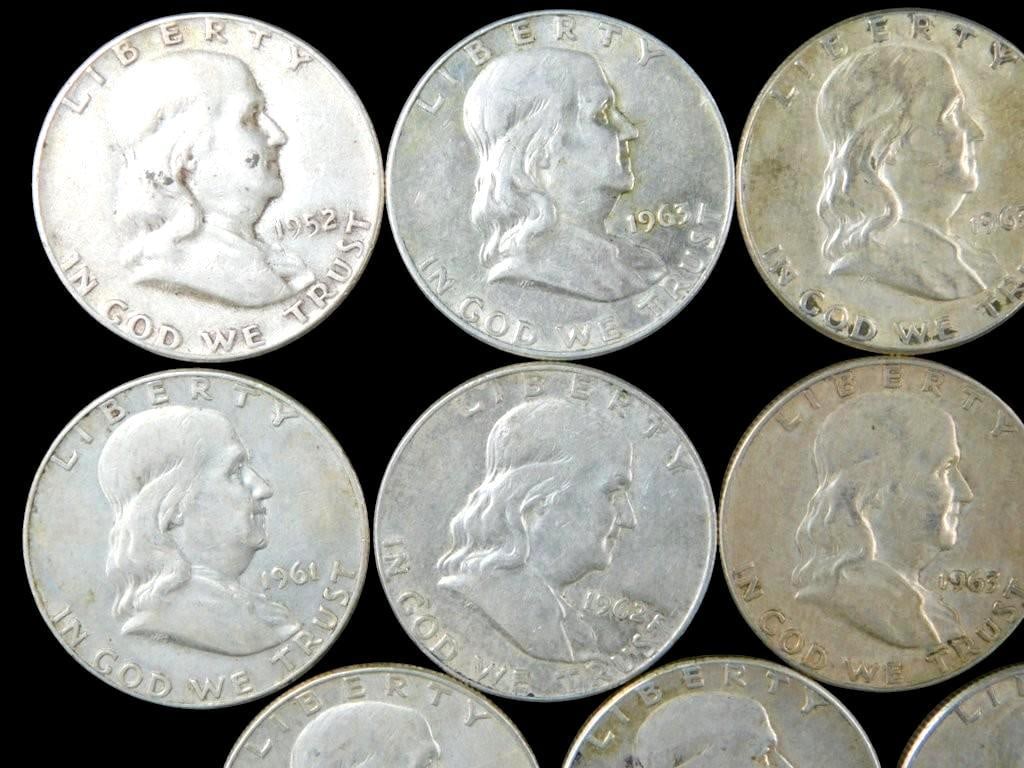 11 Franklin Silver Half Dollars, (1952-1963) - 2