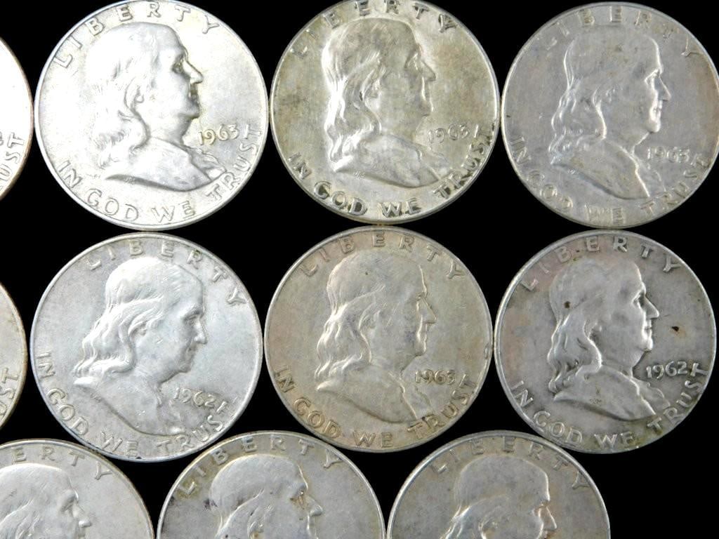 11 Franklin Silver Half Dollars, (1952-1963) - 3