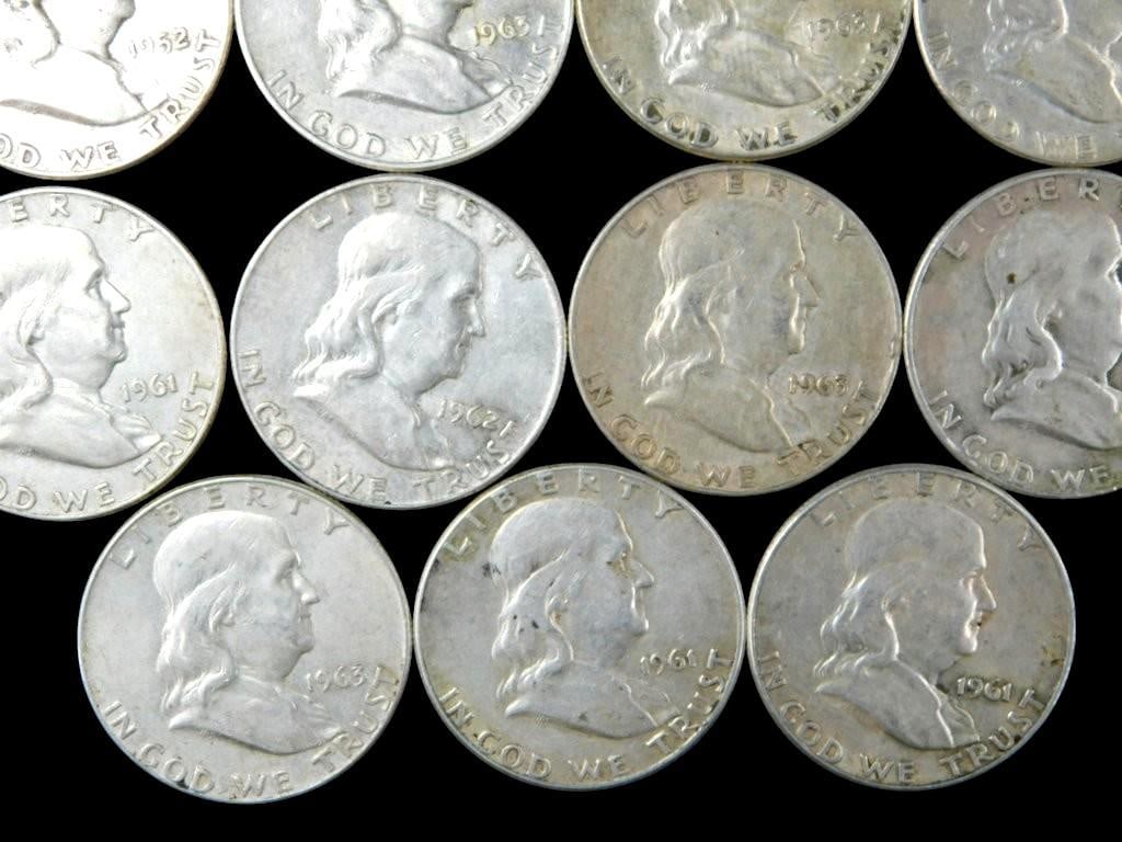 11 Franklin Silver Half Dollars, (1952-1963) - 4