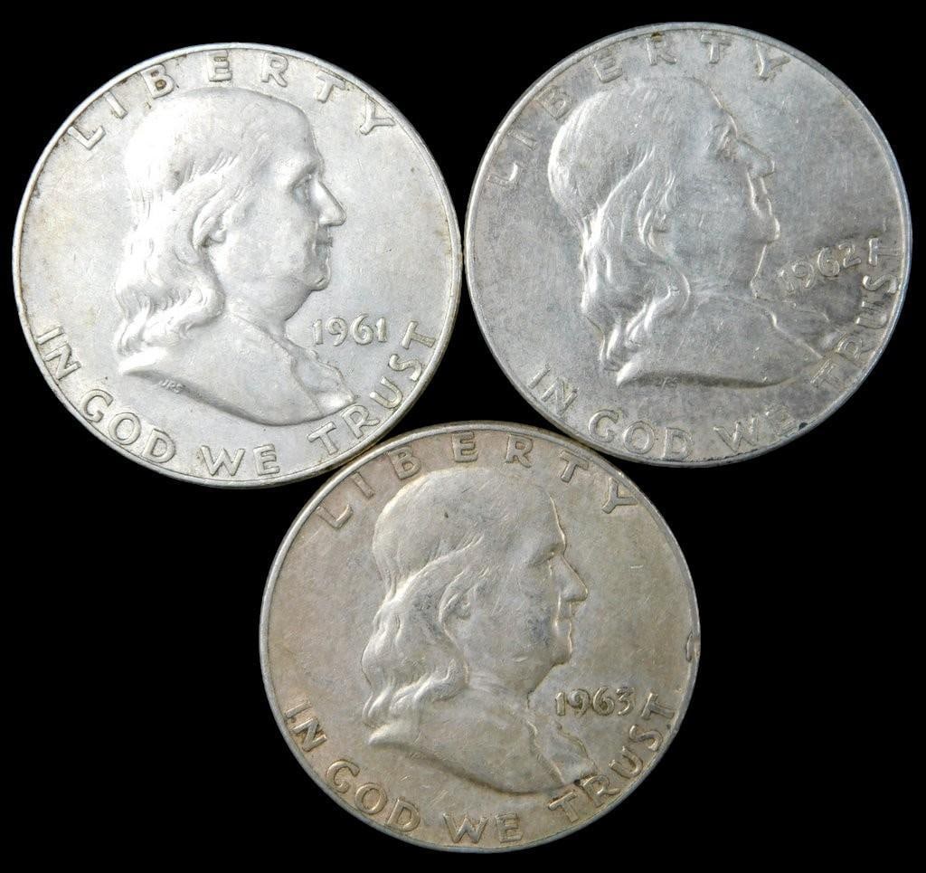 11 Franklin Silver Half Dollars, (1952-1963) - 7