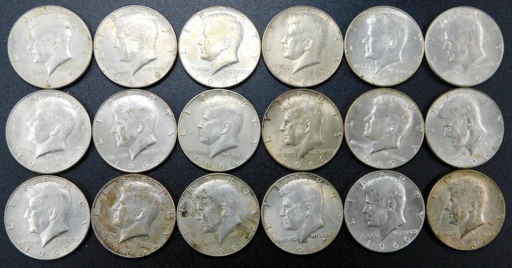 18 Kennedy Half Dollars (1964-1969) - Mixed Dates and Conditions - 2