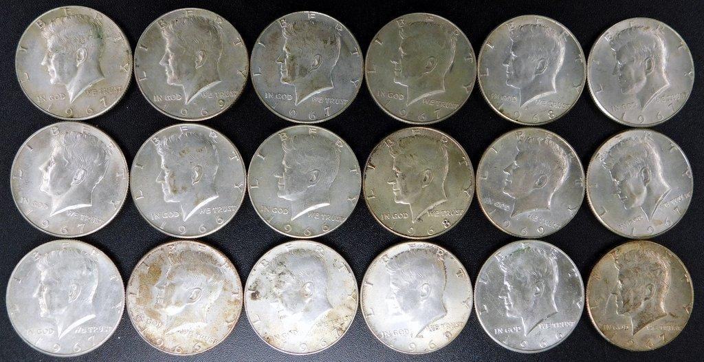 18 Kennedy Half Dollars (1964-1969) - Mixed Dates and Conditions - 3