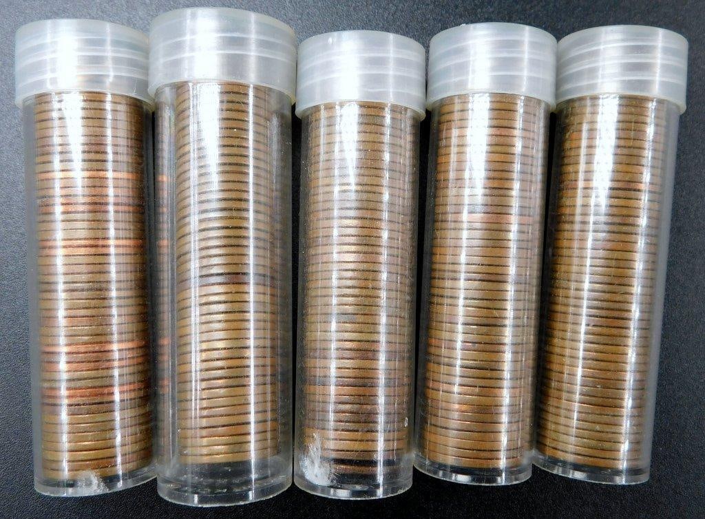 Five Unsearched Rolls of Lincoln Wheat and Memorial Cents in Plastic Tubes - 3