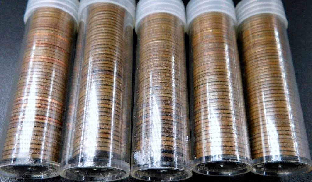 Five Unsearched Rolls of Lincoln Wheat and Memorial Cents in Plastic Tubes - 4