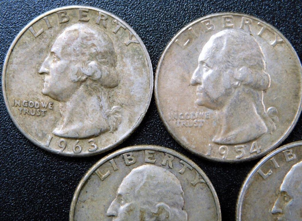 Five 90% Silver Washington Quarters, 1954-1964 - 2