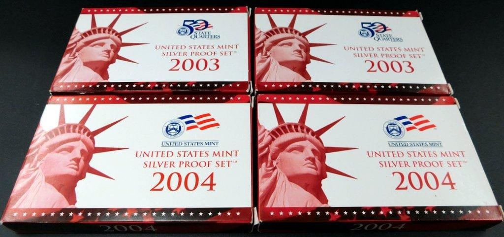 2003 and 2004 United States Mint Silver Proof Sets, (4 Sets) - 2