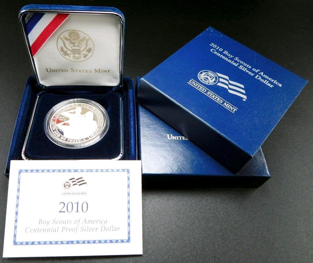 United States Mint Boy Scouts and Thomas Edison Proof Silver Dollar Coins: Includes two proof silver dollar coins issued by the U.S. Mint The 2010 Boy Scouts of America Centennial Silver Dollar commemorates 100 years of scouting The 2004 Thomas Alva Edison Commemorative