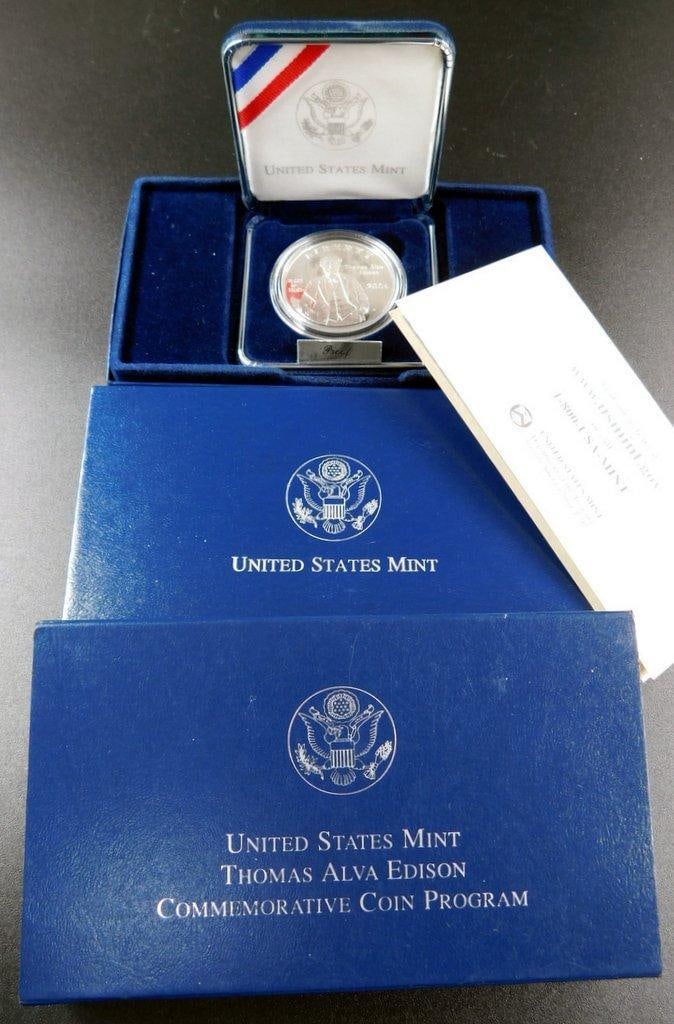 United States Mint Boy Scouts and Thomas Edison Proof Silver Dollar Coins - 4