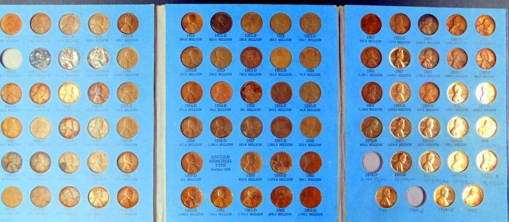 Lincoln Cent Collection Starting 1941, Volumes Two (2) by Whitman: Two Whitman coin folders titled Lincoln Cent Collection Starting 1941, Number Two, published in 1949 These folders include various Lincoln cents from 1941 through the 1970s, including minted