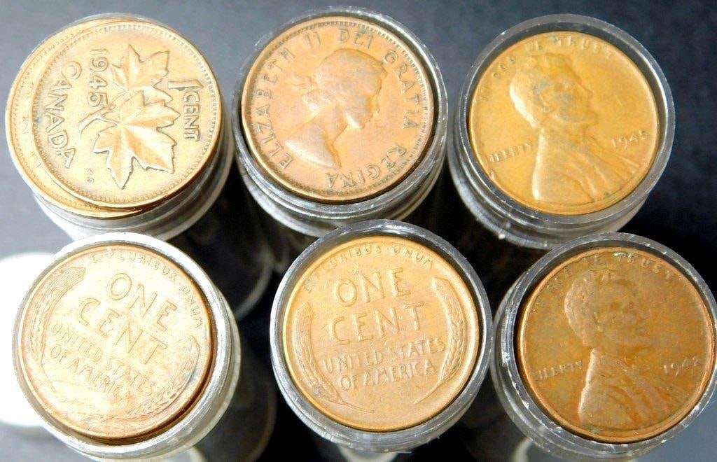 Canadian and United States One Cent Copper Coins in Tubes, Unsearched - 2