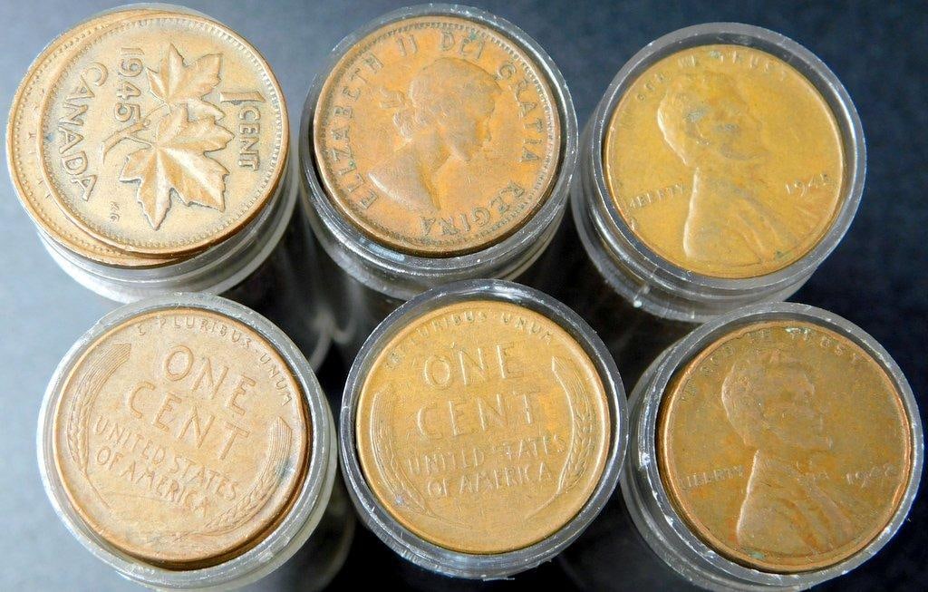 Canadian and United States One Cent Copper Coins in Tubes, Unsearched - 4