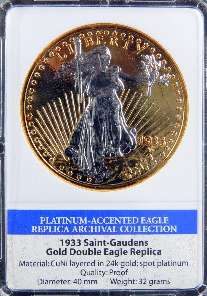 Elvis Presley Coin Set, 1933 Saint-Gaudens Gold Double Eagle Replica and Vial of Gold Leaf Flakes - 6