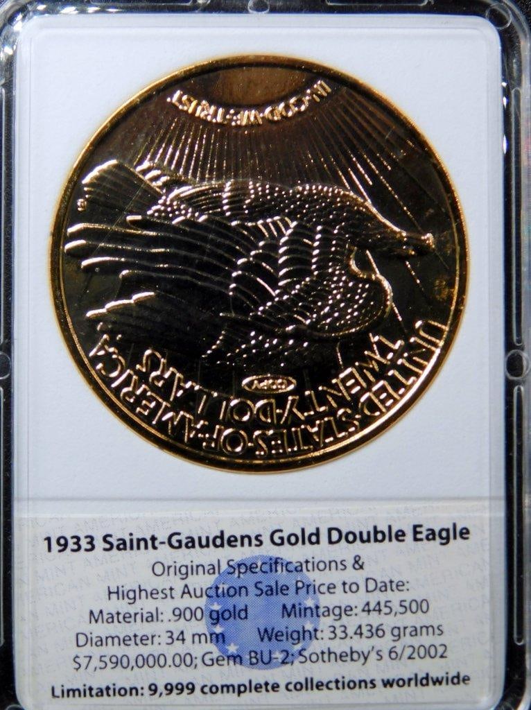 Elvis Presley Coin Set, 1933 Saint-Gaudens Gold Double Eagle Replica and Vial of Gold Leaf Flakes - 7