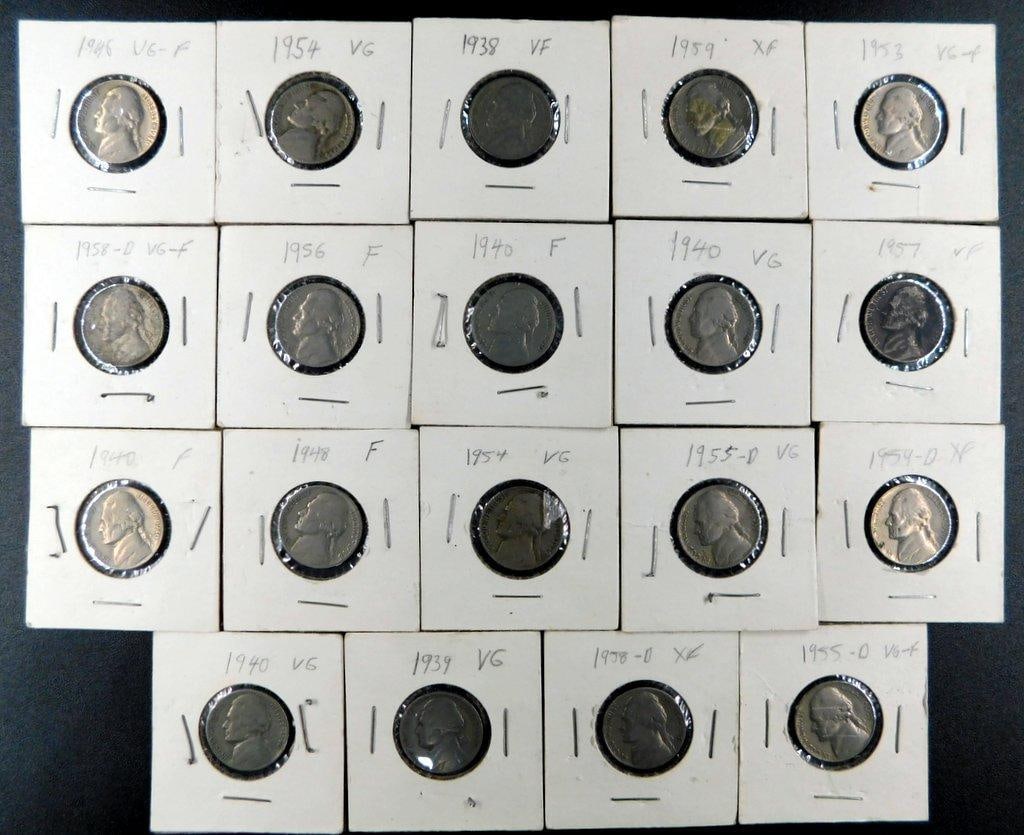 Grouping of Jefferson Nickels w/ Various Grades and Dates, (19) - 10