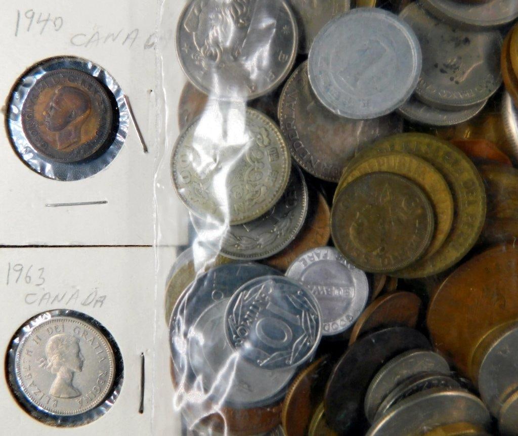 Large Grouping of Canadian and World Coins in Holders and Bag - 10