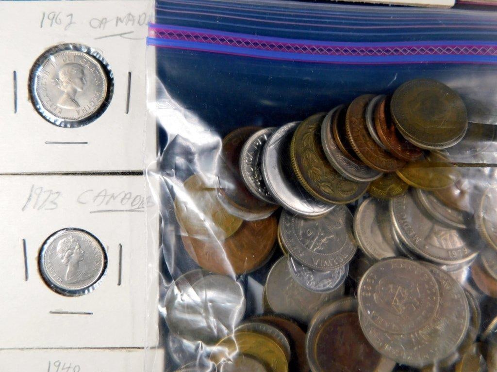 Large Grouping of Canadian and World Coins in Holders and Bag - 11