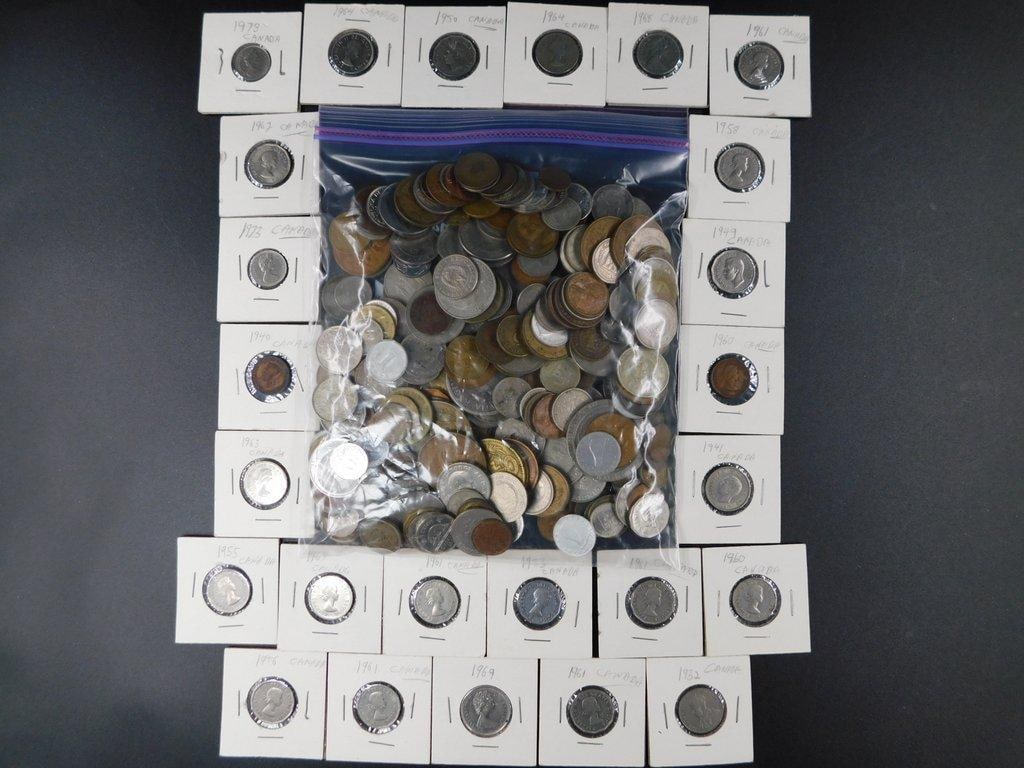 Large Grouping of Canadian and World Coins in Holders and Bag - 2