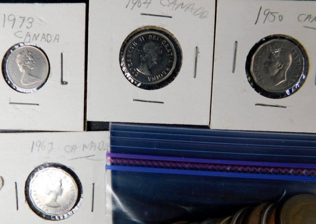 Large Grouping of Canadian and World Coins in Holders and Bag - 3