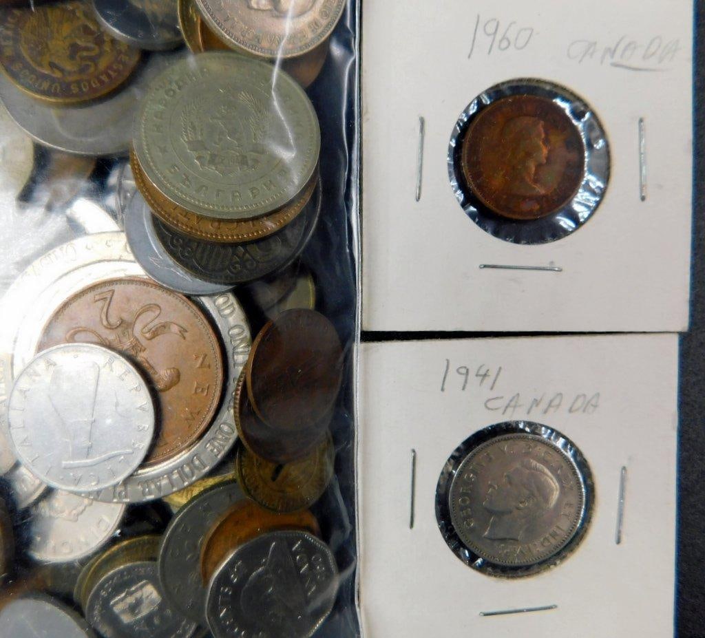 Large Grouping of Canadian and World Coins in Holders and Bag - 6