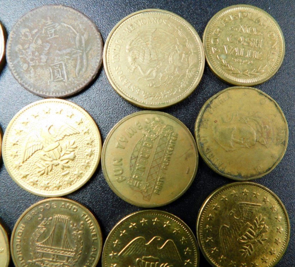 Grouping of Coins from Various Countries and Tokens - 3