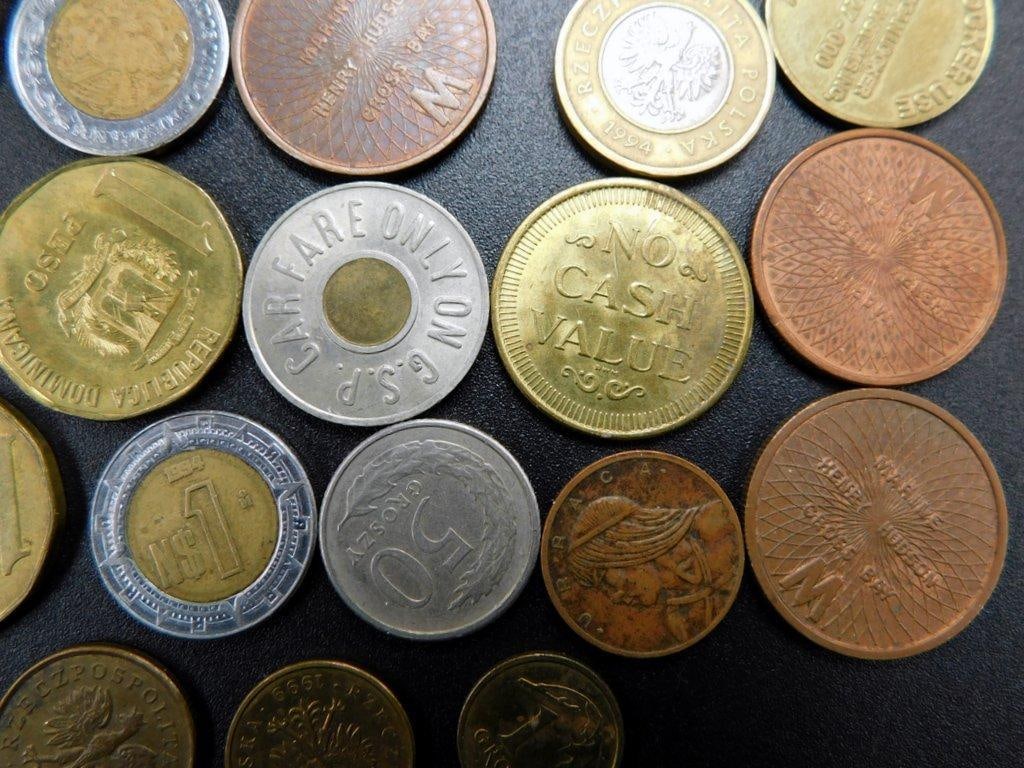 Grouping of Coins from Various Countries and Tokens - 8