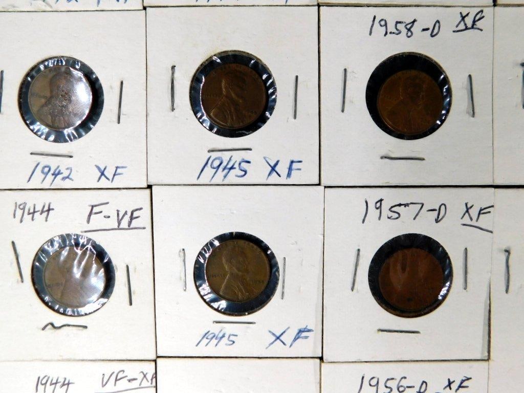 Grouping of Wheat and Lincoln Pennies in Cardboard Holders, (86) - 11