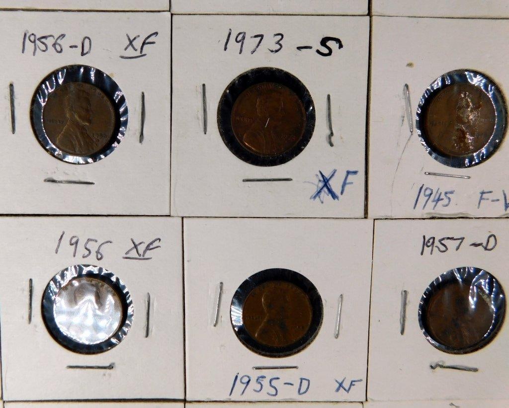 Grouping of Wheat and Lincoln Pennies in Cardboard Holders, (86) - 13