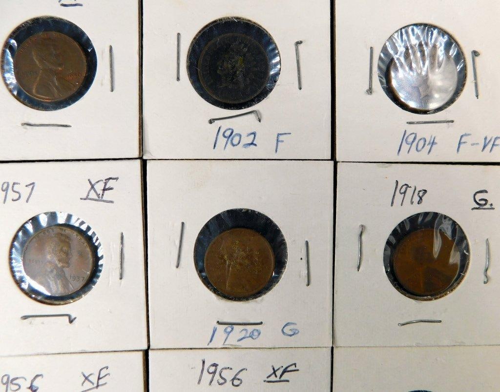 Grouping of Wheat and Lincoln Pennies in Cardboard Holders, (86) - 15