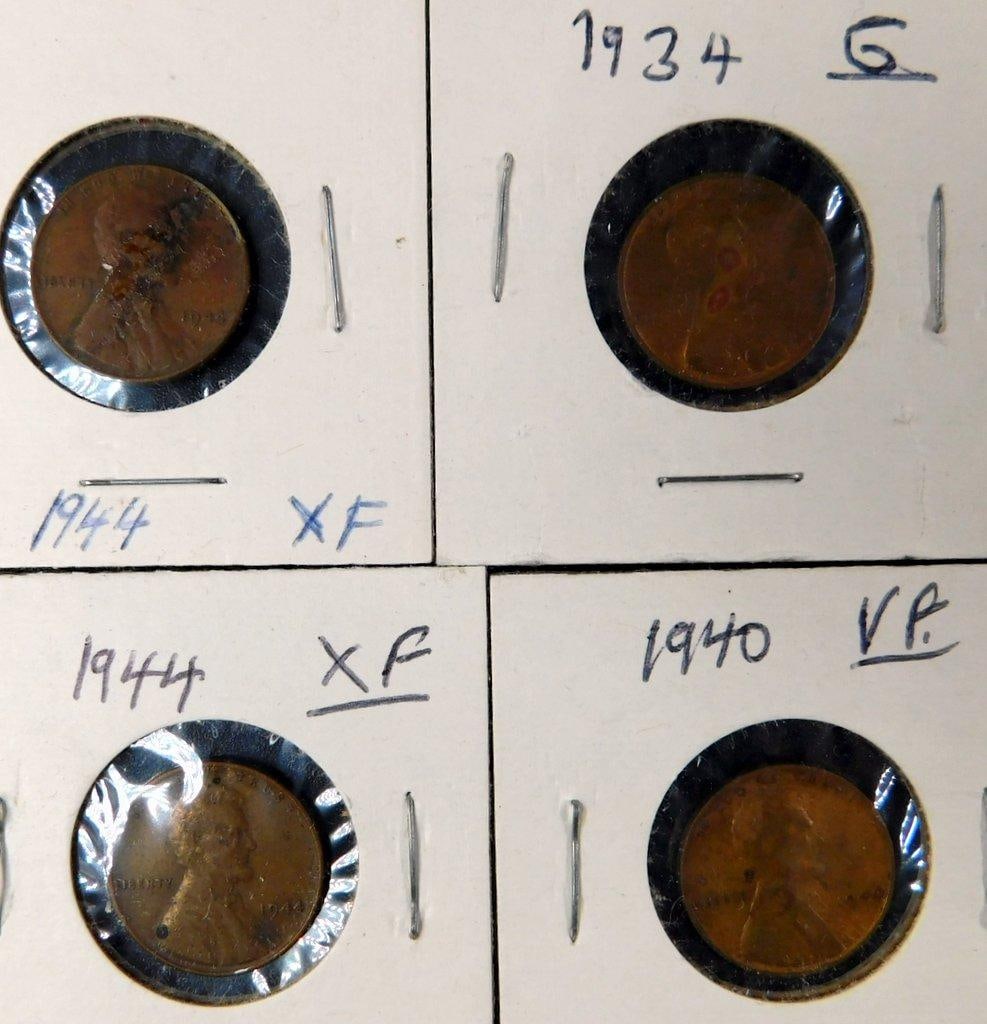 Grouping of Wheat and Lincoln Pennies in Cardboard Holders, (86) - 19