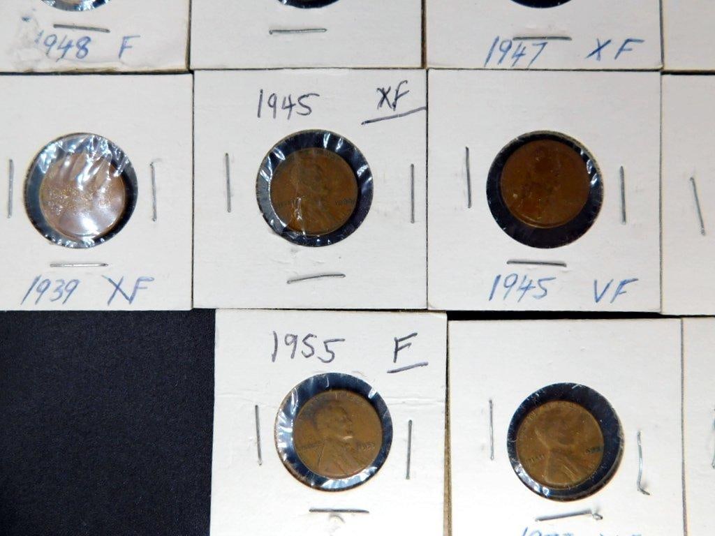 Grouping of Wheat and Lincoln Pennies in Cardboard Holders, (86) - 20