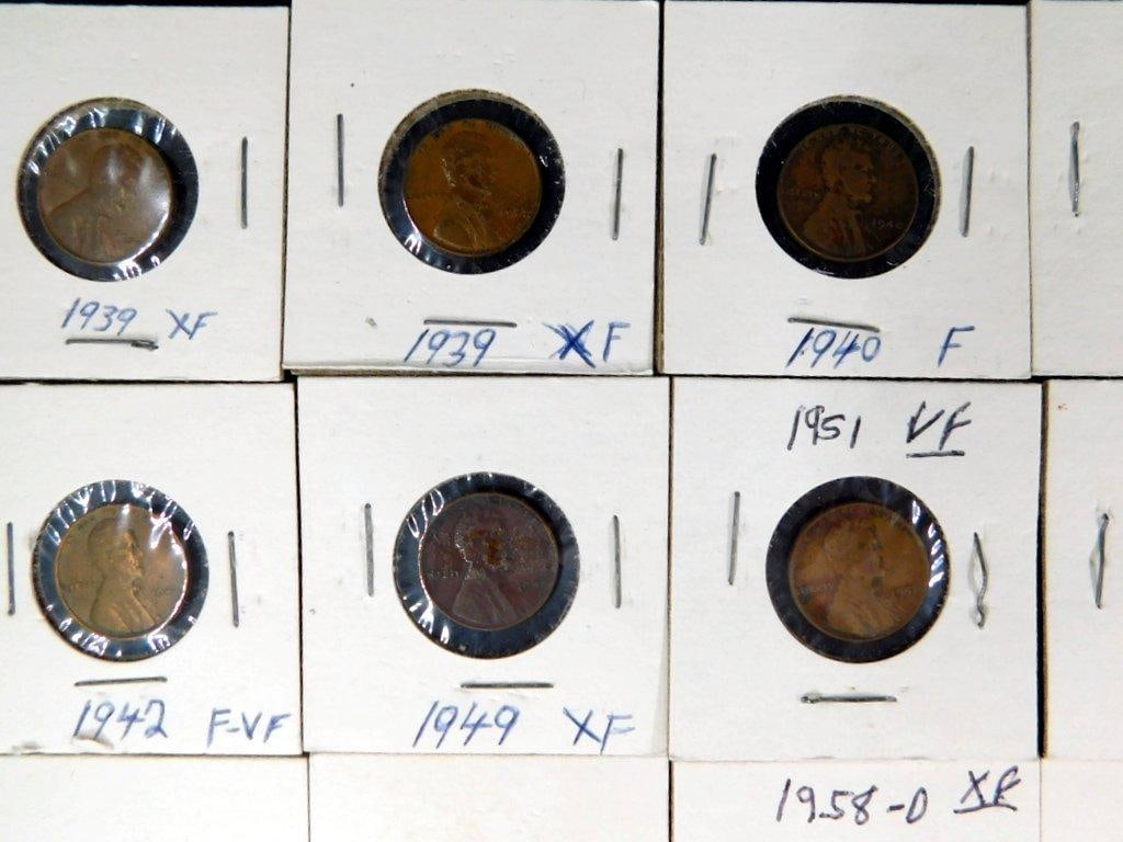 Grouping of Wheat and Lincoln Pennies in Cardboard Holders, (86) - 2