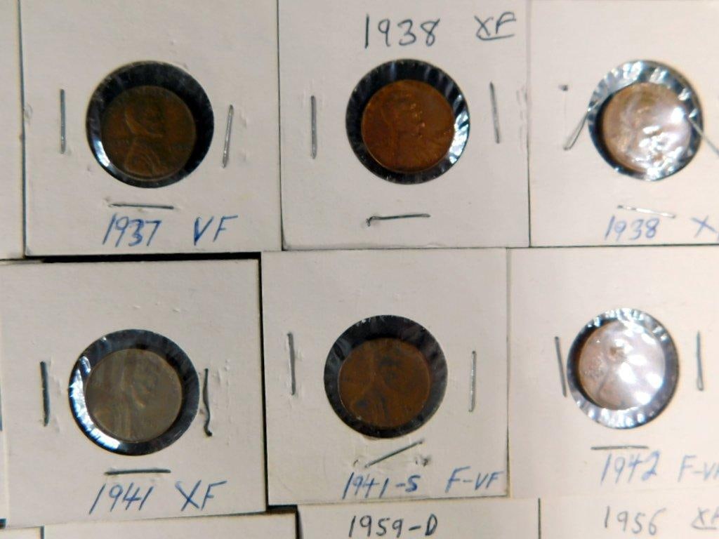Grouping of Wheat and Lincoln Pennies in Cardboard Holders, (86) - 4