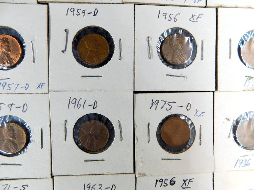Grouping of Wheat and Lincoln Pennies in Cardboard Holders, (86) - 8