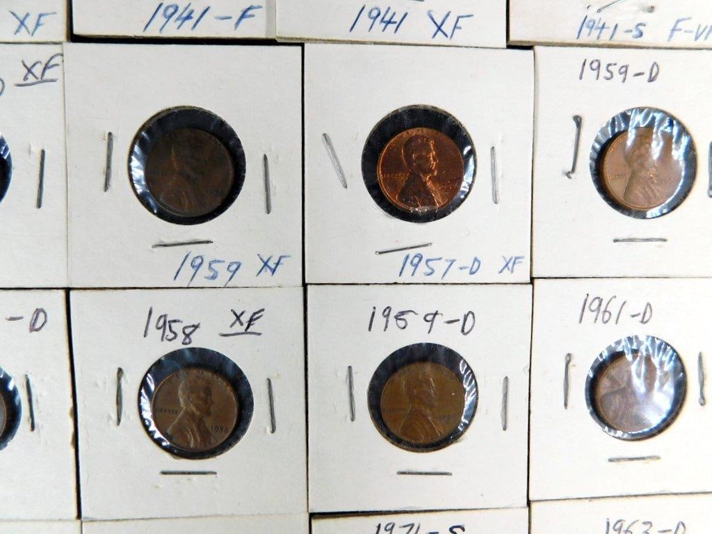 Grouping of Wheat and Lincoln Pennies in Cardboard Holders, (86) - 9