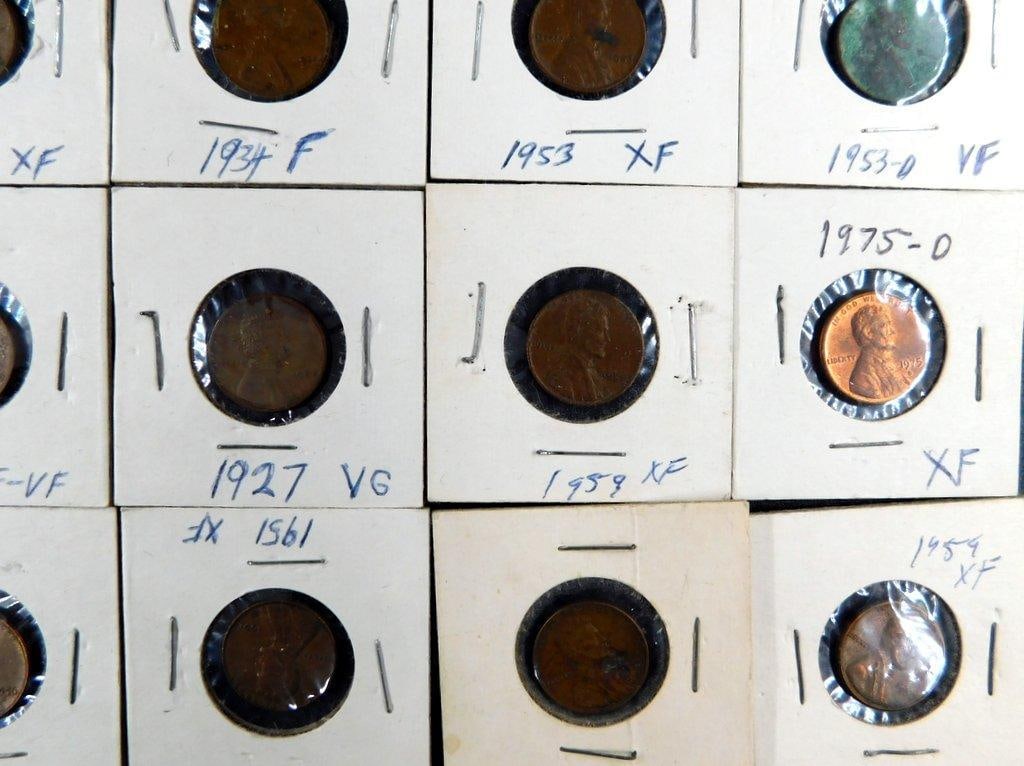 51 Wheat Pennies in Paper Holders, 1927 to 1958 - 10