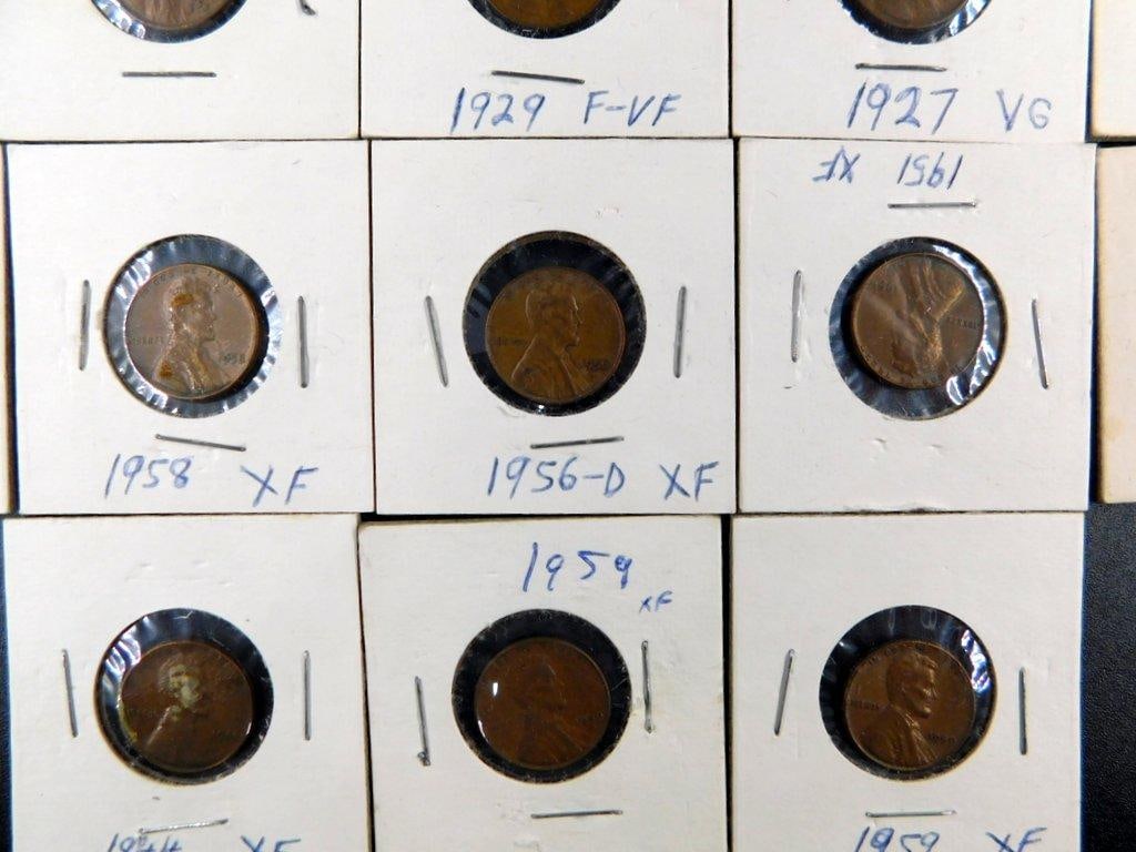 51 Wheat Pennies in Paper Holders, 1927 to 1958 - 11